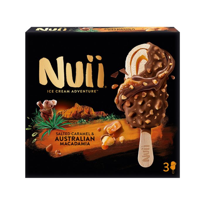 Sladoled palčka slana karamela z makadamijo Nuii, Nestle, 3 x 90 ml