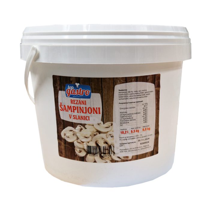 Šampinjoni rezani v slanici, vedro, 10 kg