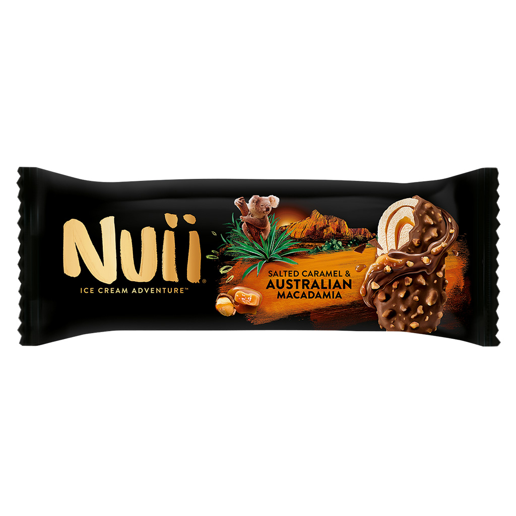 Sladoled NUII na palčki slana karamela z avstralsko makadamijo, Nestle